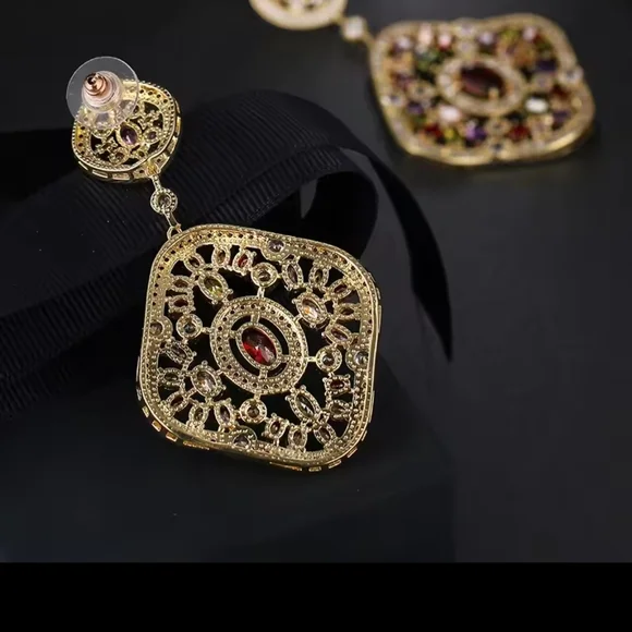 Gold and Purple Statement Earrings - Picture 6 of 8